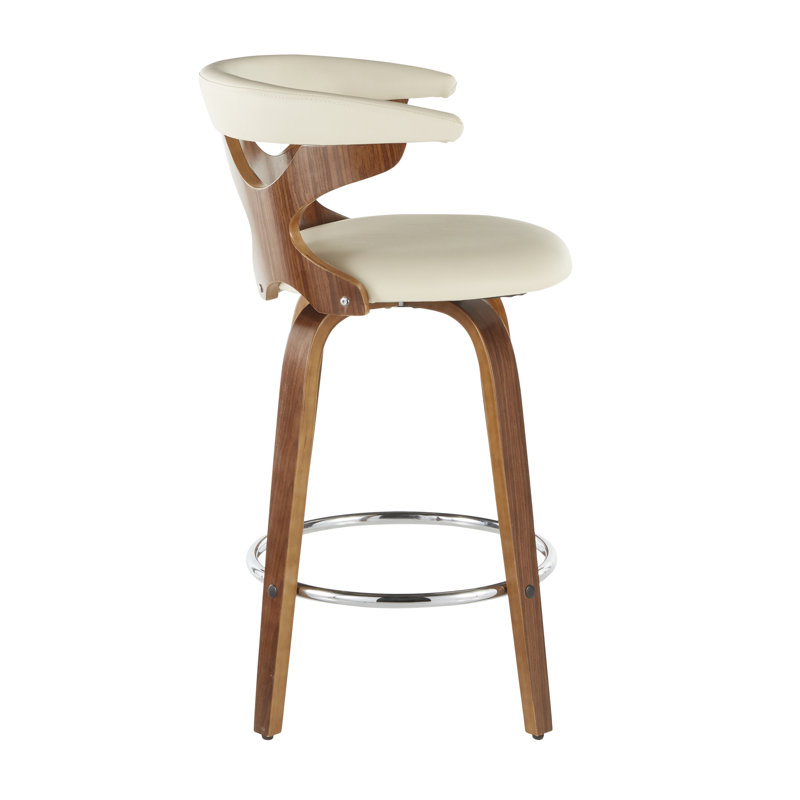 Laquietta 26" Fixed-Height Counter Stools with Bent Wood Legs & Round Footrest, Cream