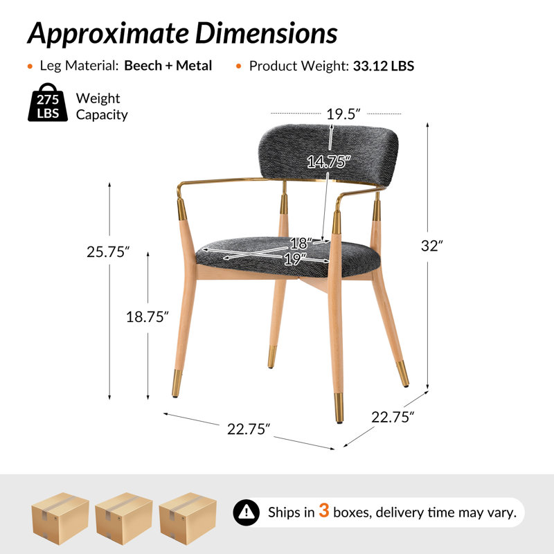 Ensemble de chaise de salle à manger moderne avec pieds en bois massif 22,75 po Rosaura, 6, Gris foncé