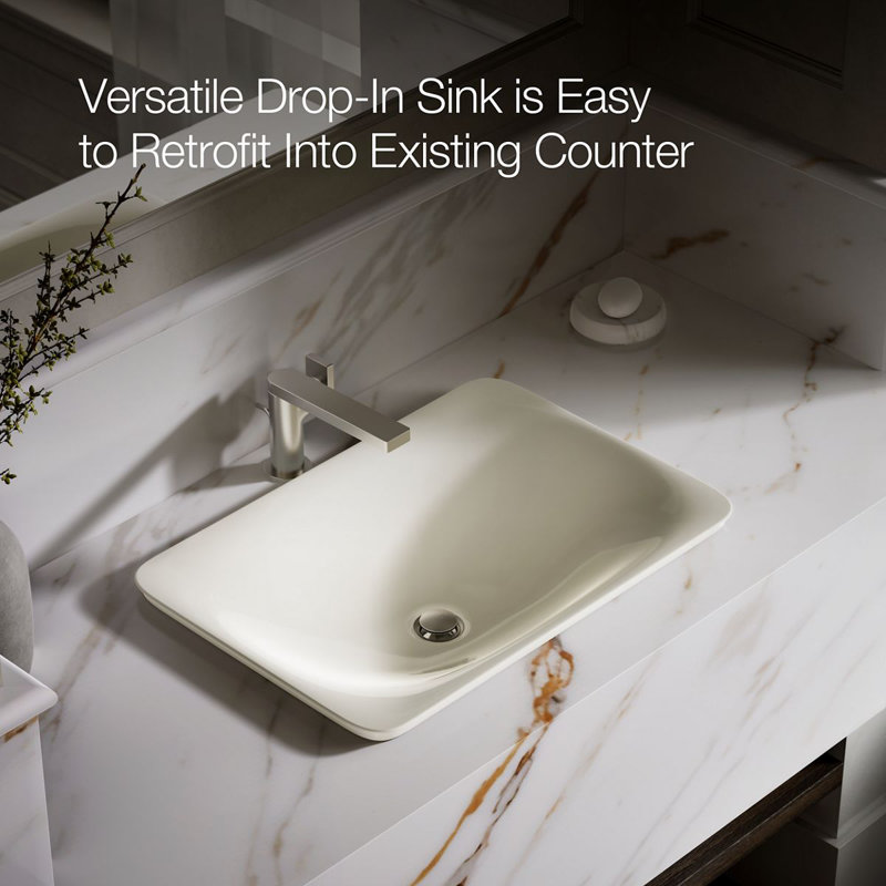 Carillon® Ceramic Rectangular Drop-in Bathroom Sink, Biscuit