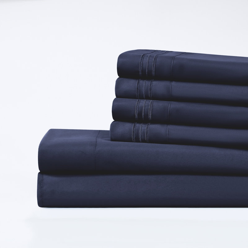 Modern Threads 6-Piece Bed Sheet Set, Deep Pocket, Ultra Soft Microfiber, Cool & Breathable, Navy