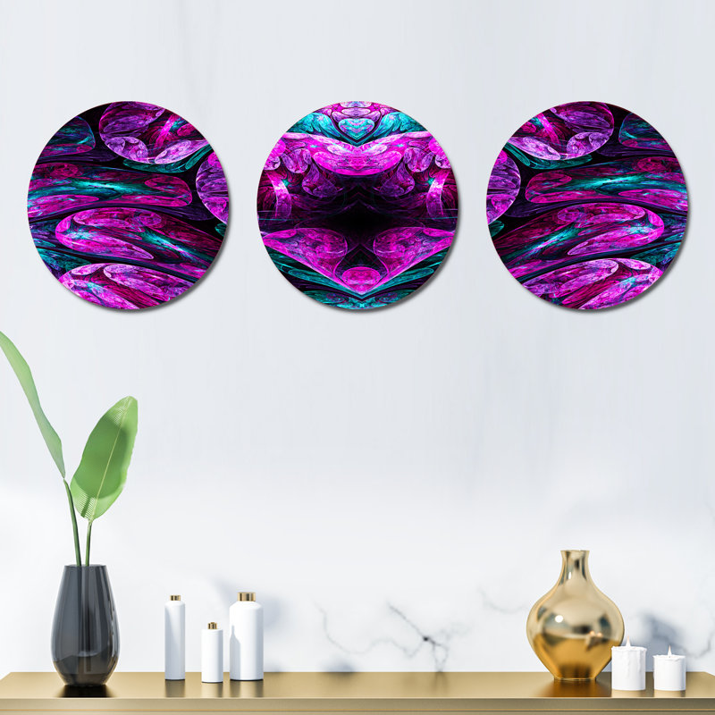 Ensemble de décorations murales florales en métal «Purple Cold Mystical Heart»