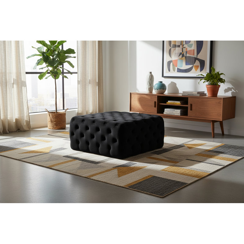 Newbold Velvet Ottoman, Black Velvet