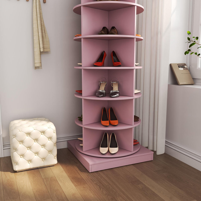 Pink 360 Rotating Shoe Cabinet 6 Layers, Pink