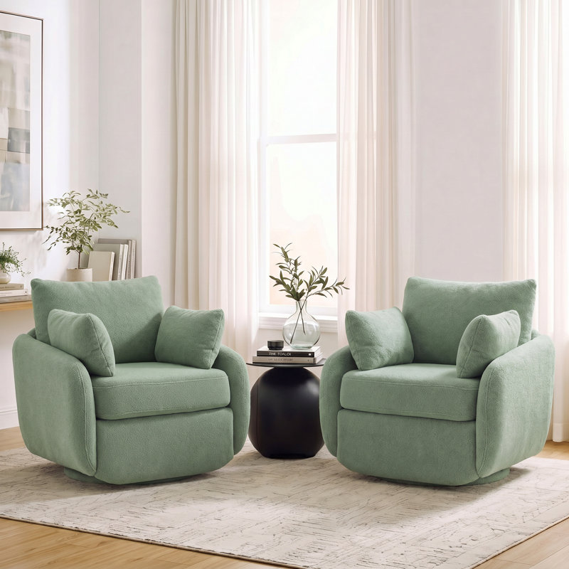 Chaise d'appoint moderne pivotante à 360 ° avec revêtement Sherpa Boucle (ensemble de 2), Green