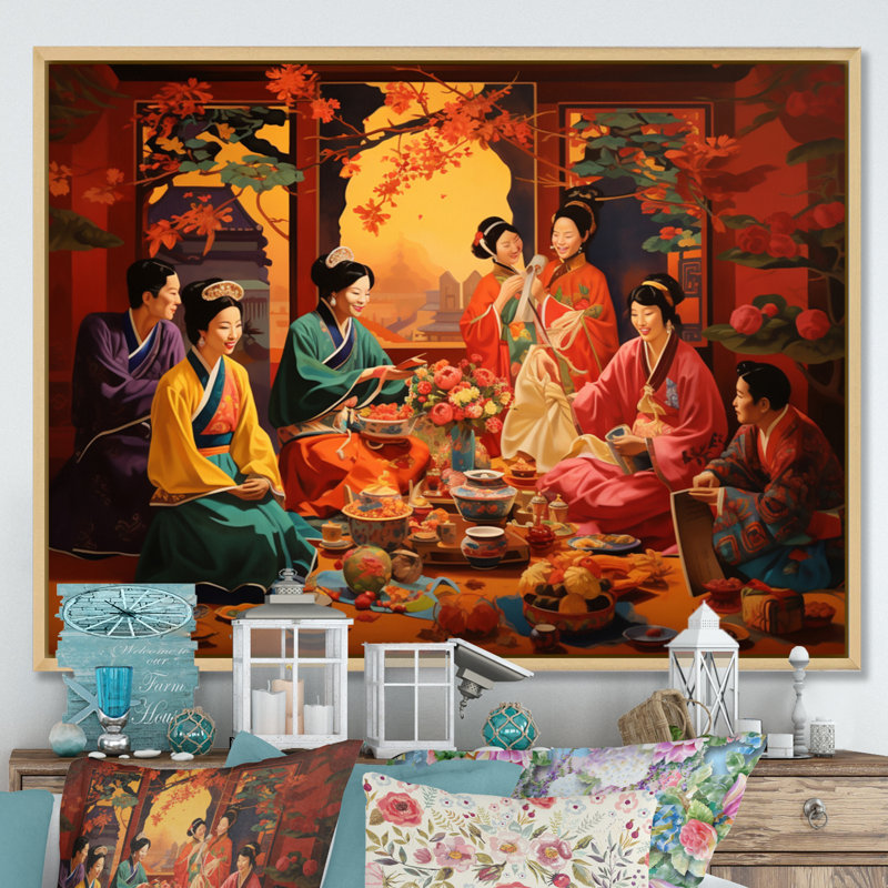 Asian Art Festive Celebration - impression, H 30 po x l 40 po x P 1,5 po, Cadre naturel flottant