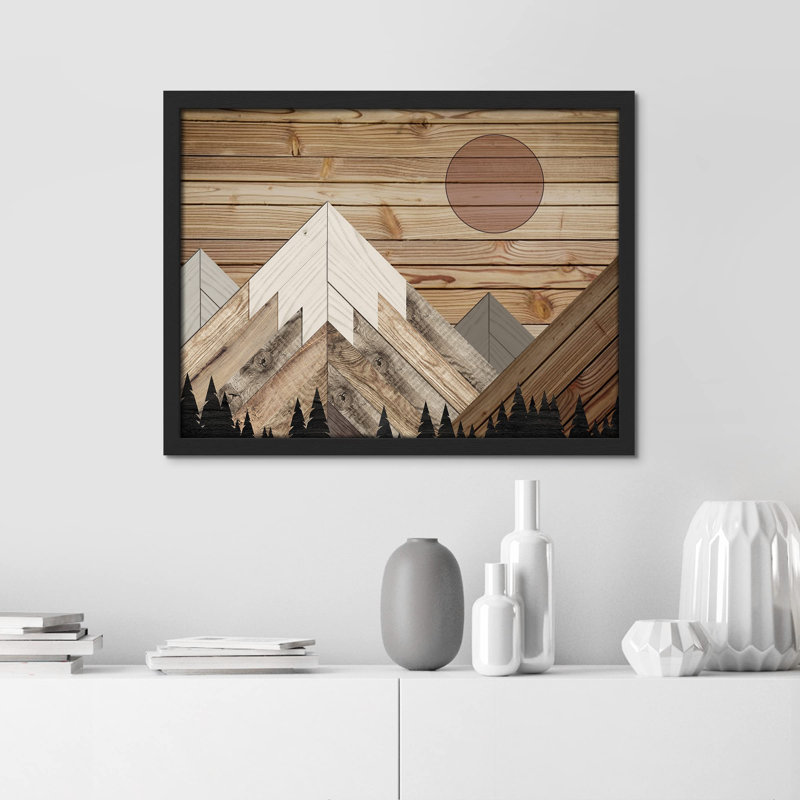 «Panneau de bois enneigé, forêt enneigée» sur papier, Noir, H 12 po x l 16 po