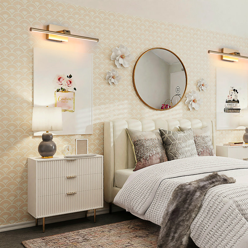 16" 1-Light LED Picture Light with Remote Control, Battery Powered Wall Mount Light with Adjustable Arm, Gold