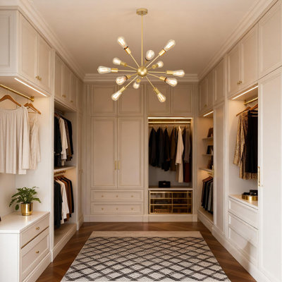 Gold Sputnik Chandelier, 12 Light Farmhouse Chandeliers for Dining Room Light Fixtures Over Table, Modern Ceiling Hanging Lighting for Living Dining Room, Kitchen Island, Entryway, Foyer