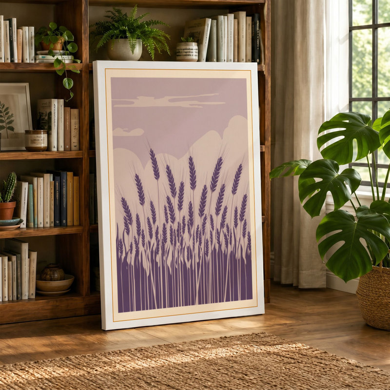 Purple Grain Field Botanical - Wrapped Canvas, 18x12 - 45.7 x 30.5 cm, Ochre Border