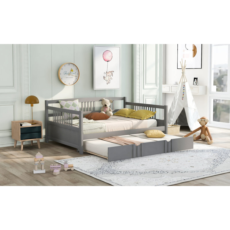 Lit de jour avec lit gigogne, Gris, Lit double