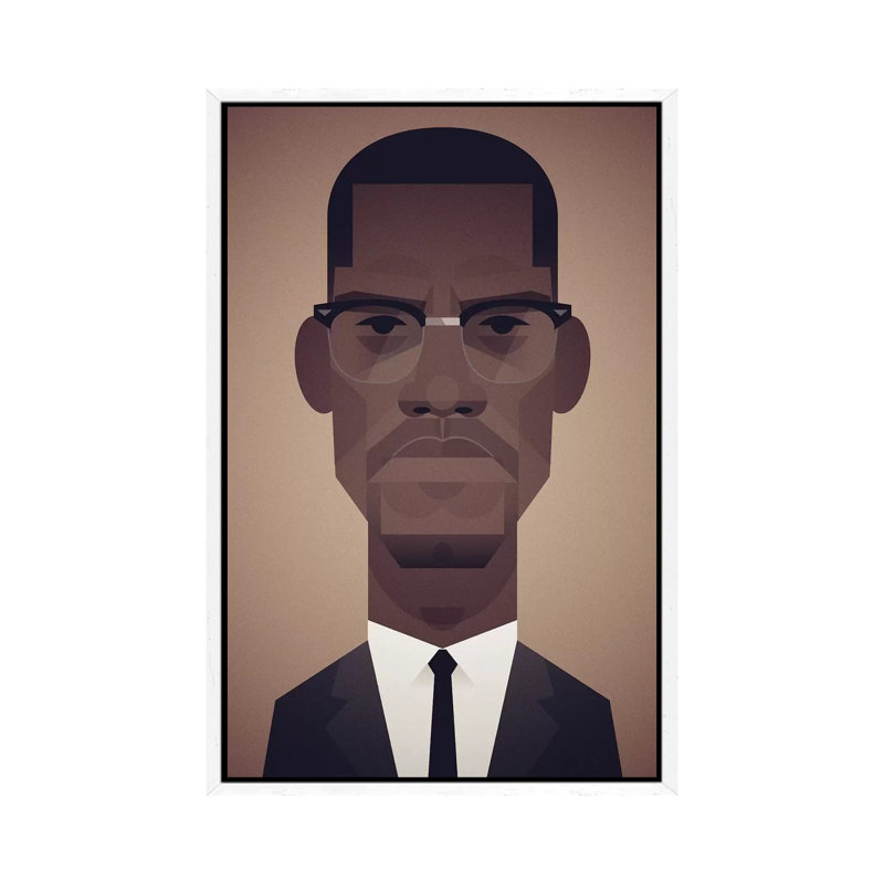 Malcolm X by Stanley Chow - Print on Canvas, 101.6 cm H x 66.04 cm W, White Framed