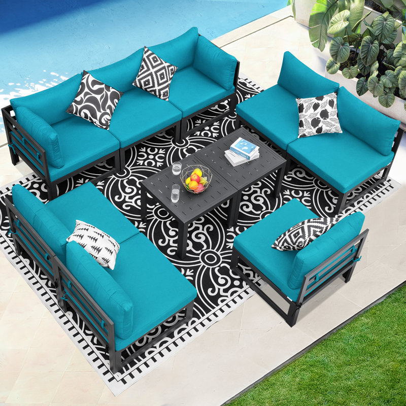 Gillean 8 - Person Modern Aluminum Outdoor Sectional Seating Group with Cushions & Coffee Table, Rust-Resistant Patio Conversation Set