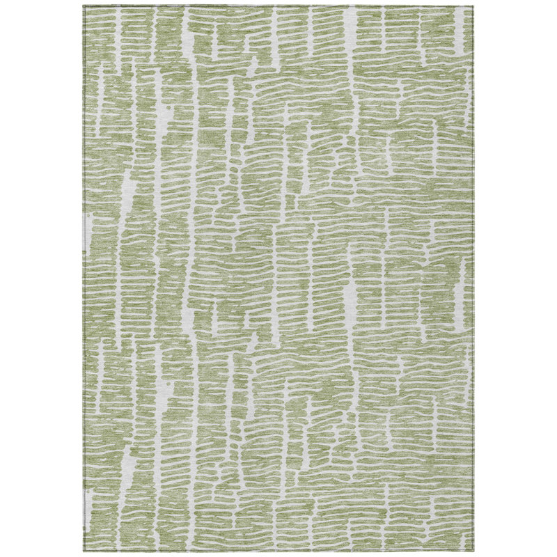 Tapis d'intérieur et d'extérieur lavable abstrait 8 pi x 10 pi vert et ivoire artichaut