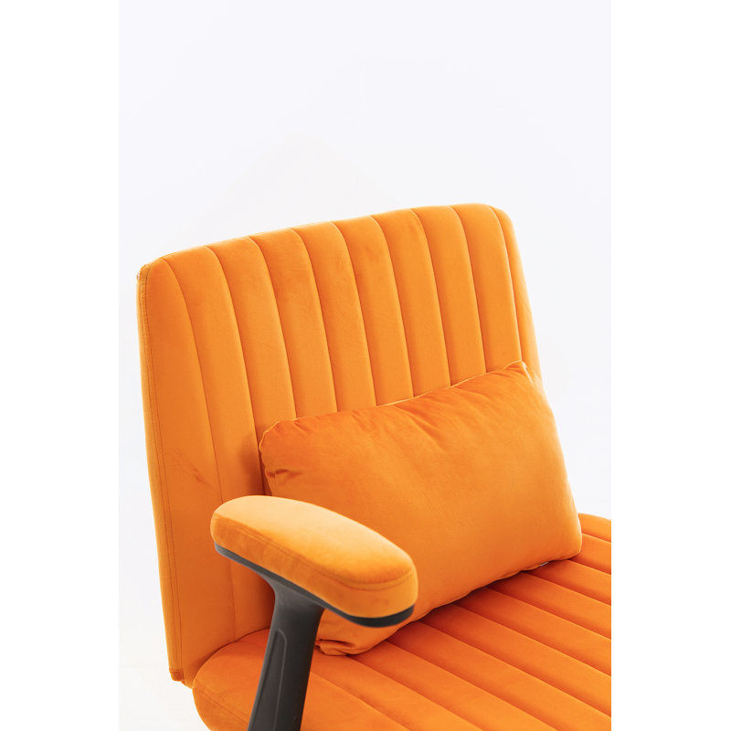 Fauteuil de bureau orange en velours orange avec accoudoirs croisés - élégant, confortable et ergonomique pour le bureau à domicile, les jeux et le maquillage