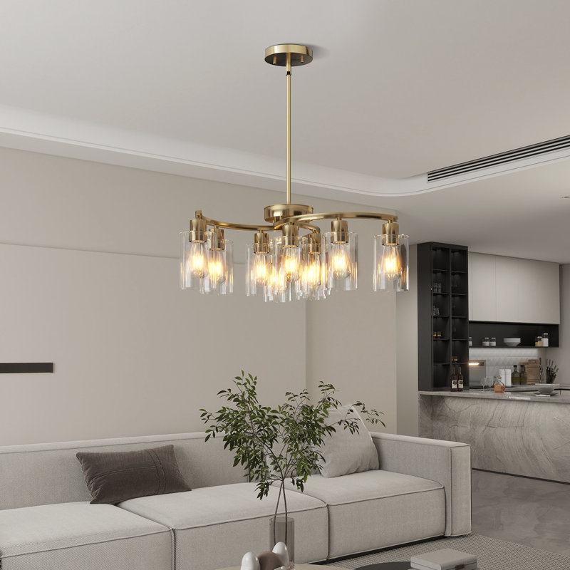 9 - Light Dimmable Modern Shaded Chandelier, Brushed Nickel, 9, 10" H x 29.5" W x 29.5" D