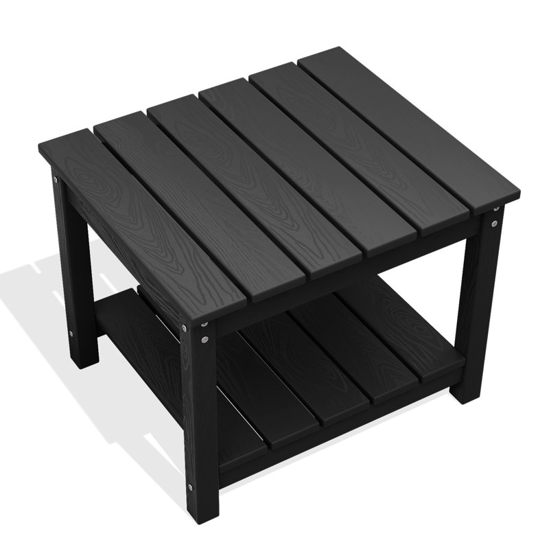 HDPE Double-Tier Patio Table Side Table, Black