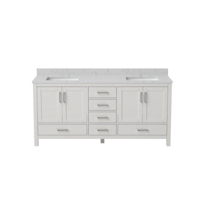 Meuble-lavabo 71 po avec lavabo double 71 po, meuble-lavabo autoportant blanc avec trou pour robinet