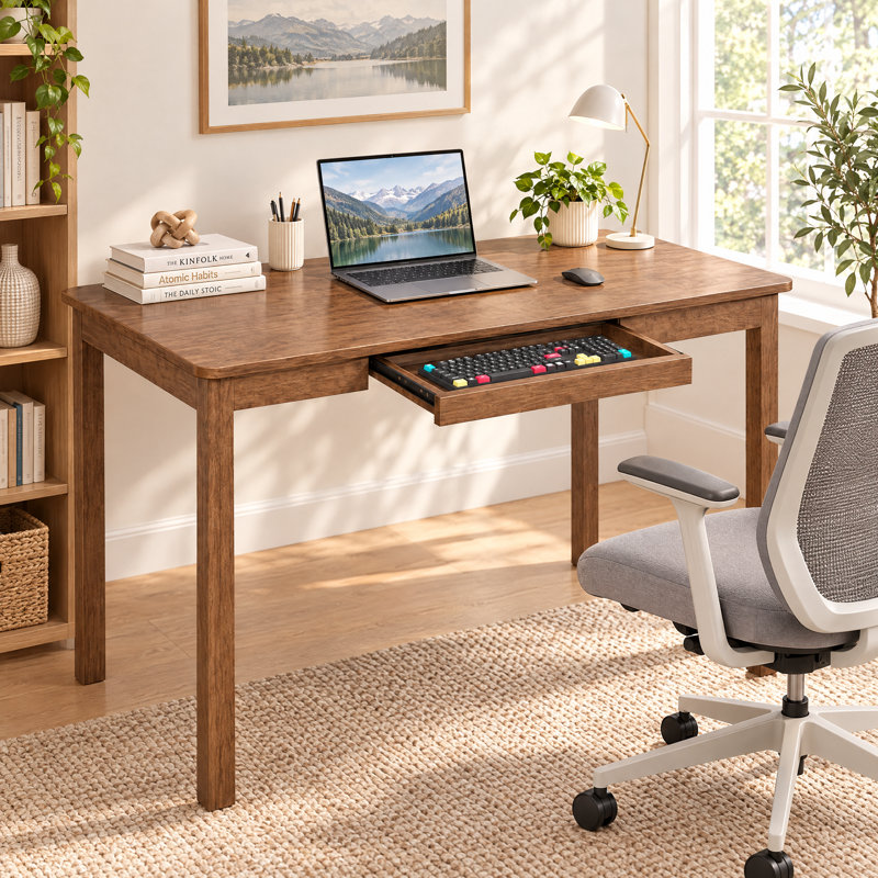 Bureau en bois de noyer massif de 48 pouces avec plateau pour clavier - Table d'écriture / ordinateur simple et moderne pour le bureau à domicile et les petits espaces