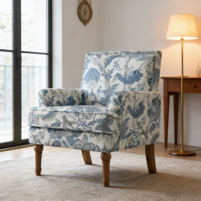 Accent Chair, Floral Upholstery, Nailhead Trim, Solid Wood Legs