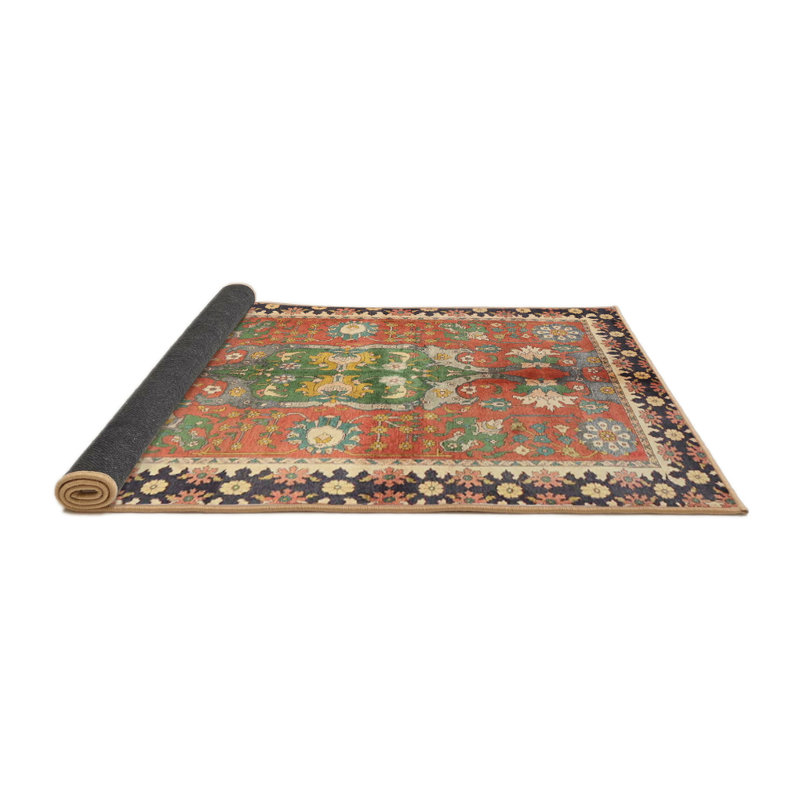 Tapis traditionnel rouge / noir / beige, Rond 5 pi