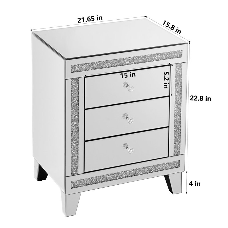 Mirror Three Drawer Cabinet, Multi Functional Storage Cabinet