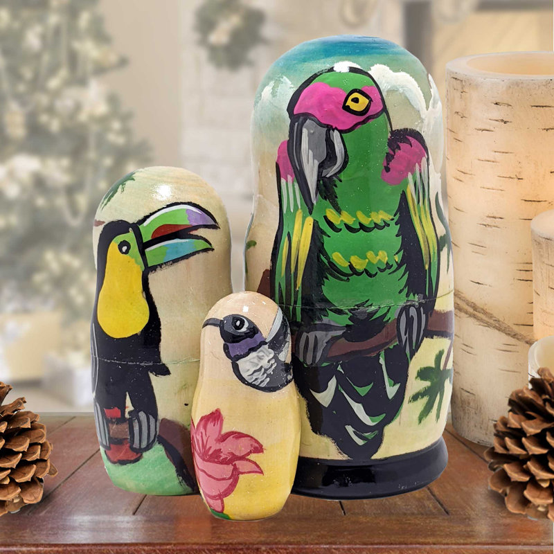 3 Piece Parrot Matreshka Nesting Doll Set