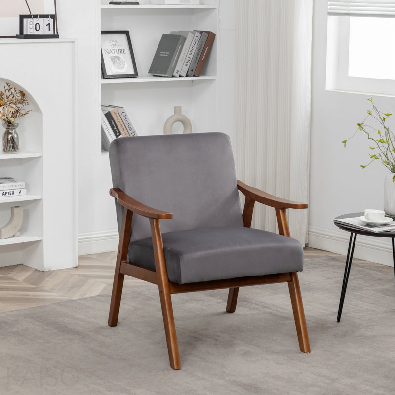 Chaise d'appoint avec revêtement en velours et structure en bois massif, mobilier de salon classique de style Mid-Century moderne pour sièges supplémentaires