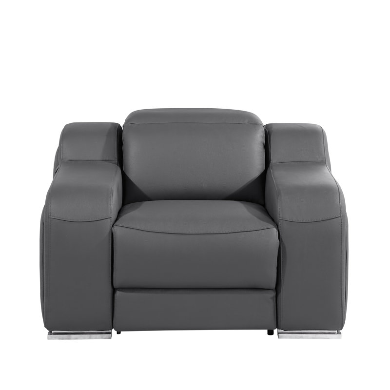 Divanitalia Top Grain Italian Leather Power Reclining Chair With Power Headrests, Dark Gray