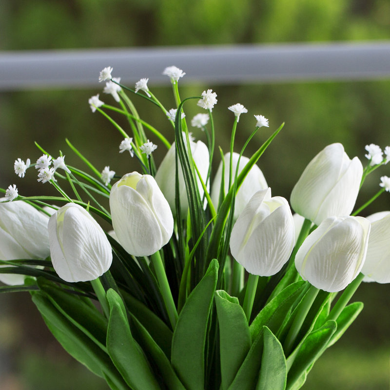 Natural Fibres Tulip Arrangement in Vase, White