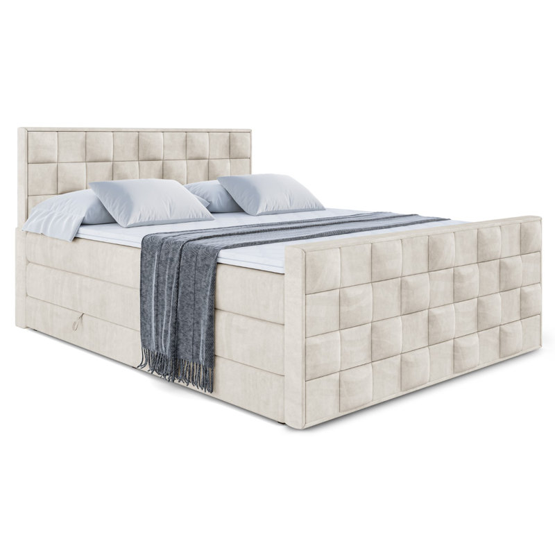 Brenen Bed with Mattress, 160cm W x 200cm L, Beige cream