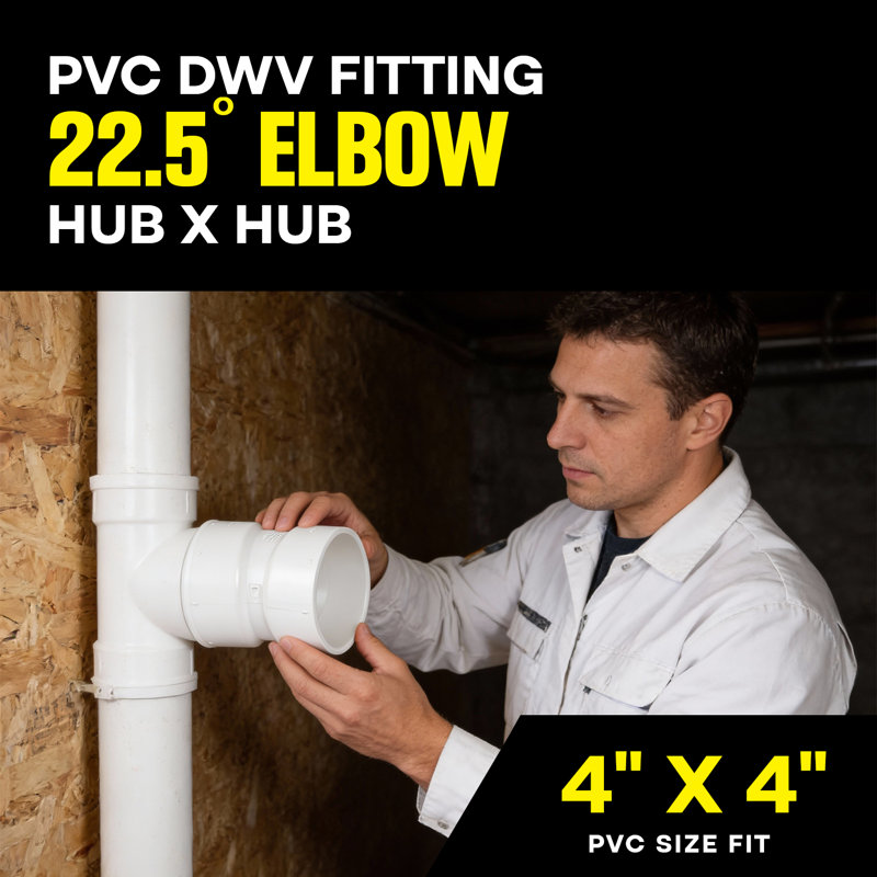 4 po. Coude 22,5 °, coude 22,5 °, en PVC blanc, avec raccord en moyeu, pour les systèmes de plomberie de drainage, d'évacuation et d'évacuation, (paquet de 15)