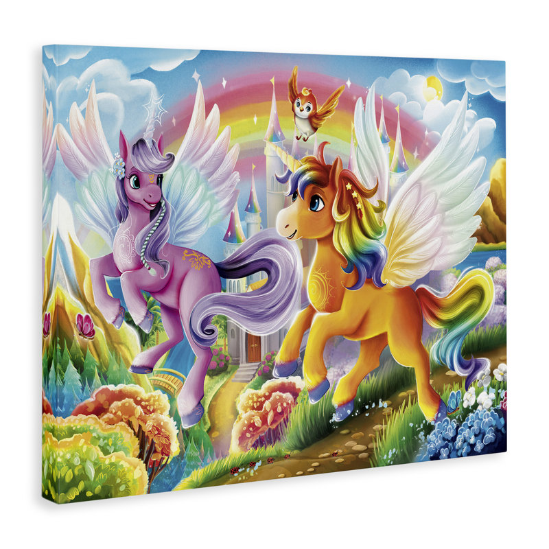  Art mural sur toile «Fluttering Unicorns & Rainbow» par Image World, H 16 po x l 20 po