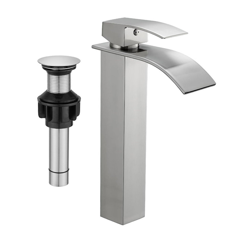 Robinet pour salle de bain à poignée simple avec drain, Nickel brossé