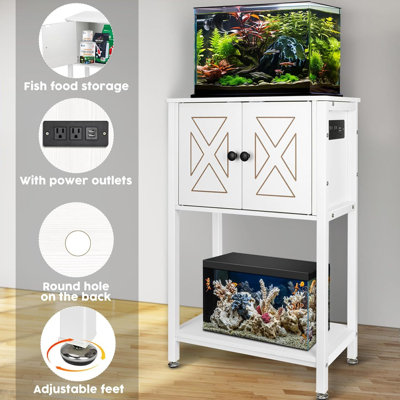 5-10 Gallon Fish Tank Stand, Heavy Duty Aquarium Stand with Cabinet & Power Outlets for Fish Tank Accessories Storage, Double Tank Stand 20.5" L* 11" W Tabletop, 220LBS