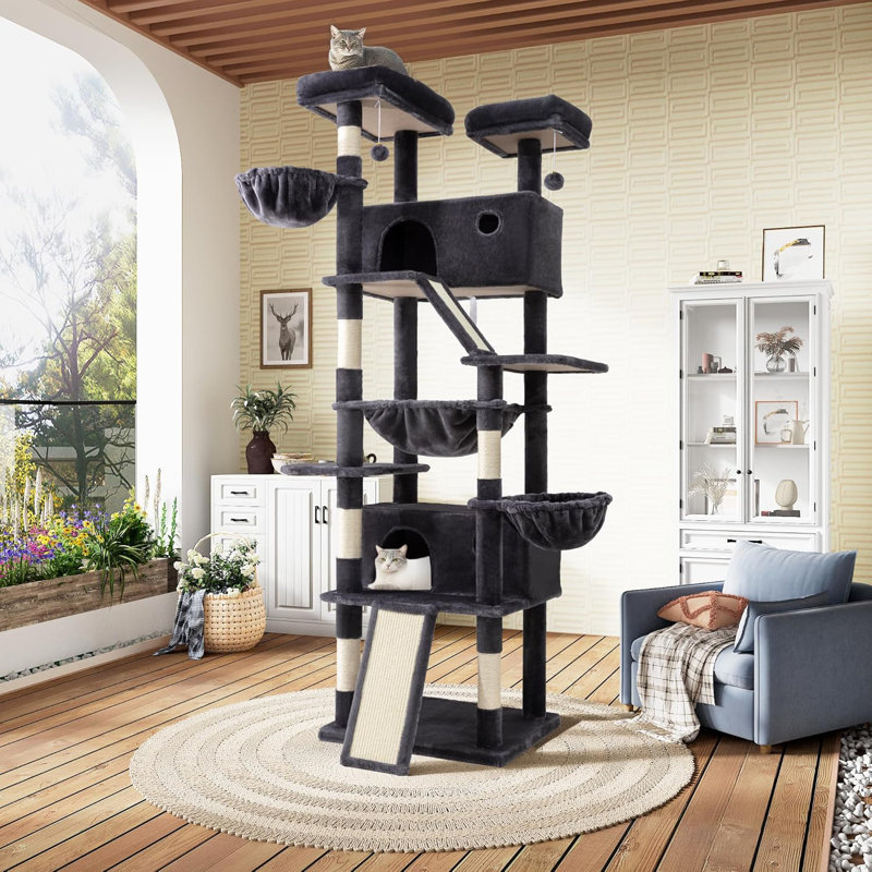 Tour pour arbre à chat multi-niveaux 81 po pour chatons d'intérieur / grands chats, Gris foncé