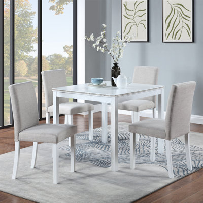 Ensemble de table de salle à manger en bois 5 pièces, ensemble de table de cuisine avec table carrée, table de salle à manger en bois
