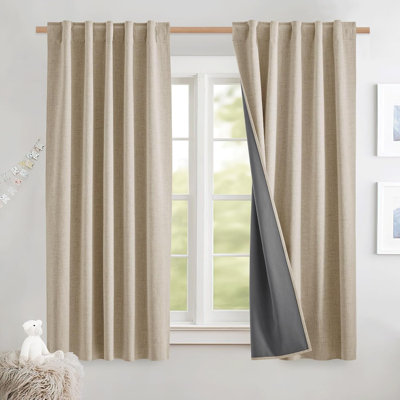 100% Blackout Curtain for Bedroom & Living Room Thermal Insulated Privacy Room Darkening Drapes, 2 Panels