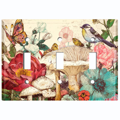 Couvercle de plaque d'interrupteur en métal; Taille US standard - art populaire botanique