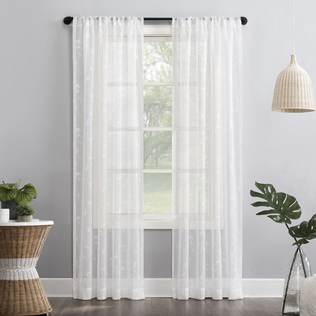 Joaquim Floral Embroidery Sheer Rod Pocket Single Curtain Panel Alcott Hill® Curtain 