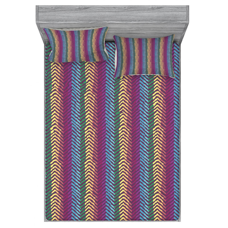 Microfiber Chevron Fitted Sheet, Queen Fitted Sheet with 2 Pillowcases