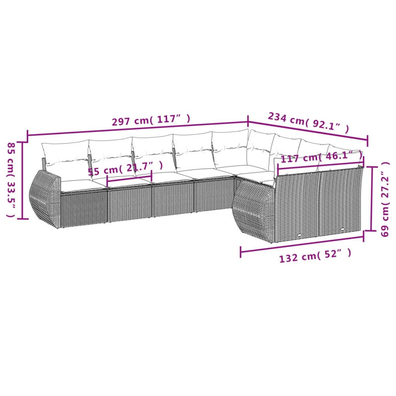  Ensemble de canapé de jardin modulaire en rotin PE gris 9 pièces