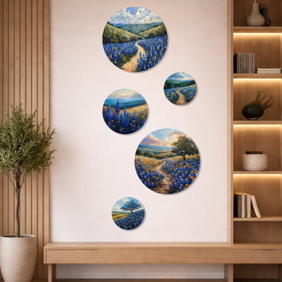 Blue green meadow Charm Blue Bonnets V - Blue Bonnets Decorative Metal Wall Decor Set of 5