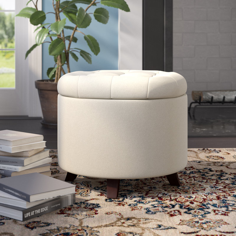 Vella Upholstered Ottoman, Beige Linen