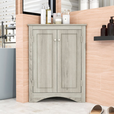 Armoire de rangement de coin de salle de bain en bois avec tablettes réglables, conception triangulaire pour petits espaces
