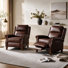 Fauteuil inclinable électrique en cuir véritable avec appui-tête réglable, accoudoirs arrondis et garniture cloutée (ensemble de 2)
