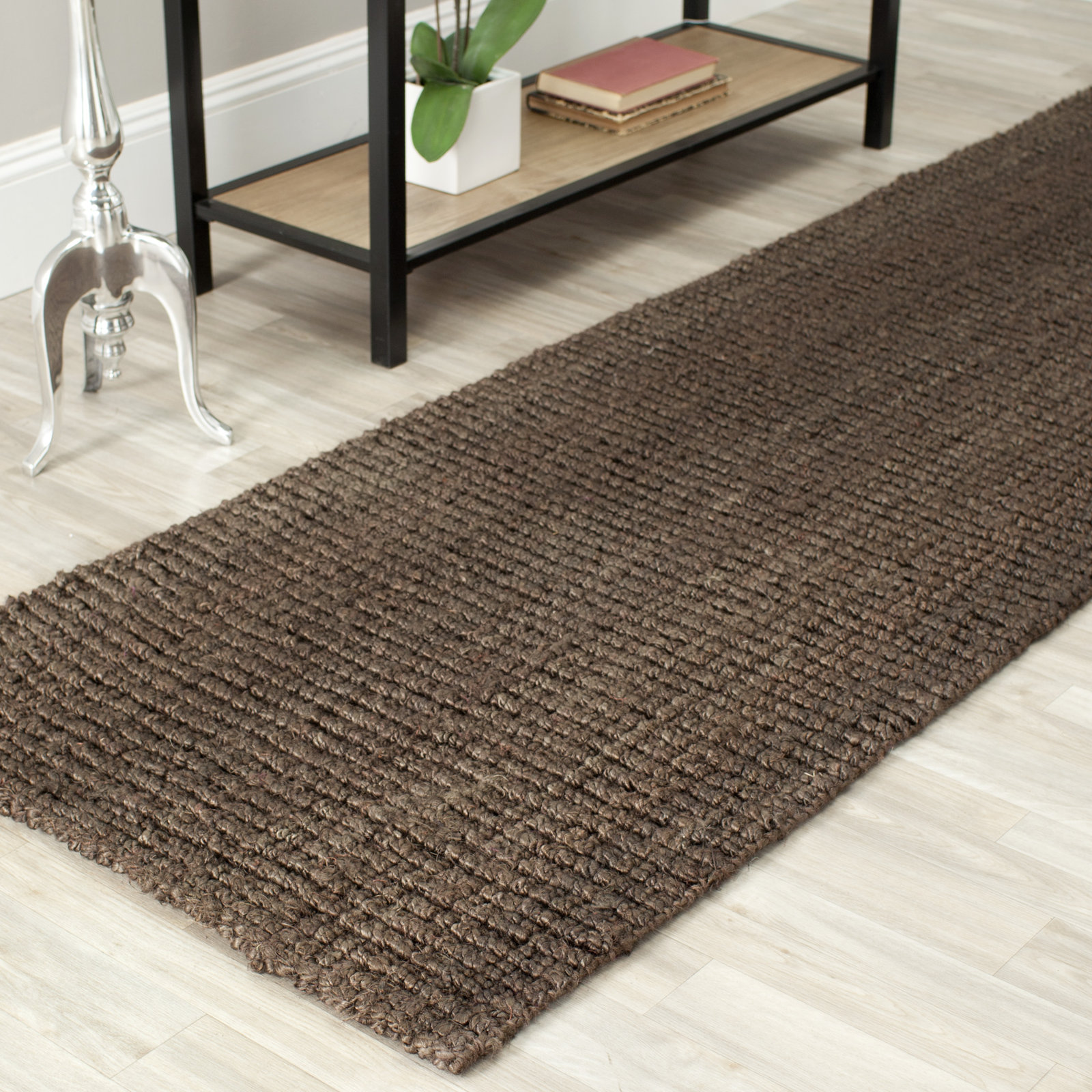 Auckland Handwoven Flatweave Jute/Sisal Brown Area Rug, Runner 2'6" X 14'