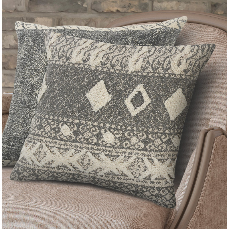 Housse de coussin carrée gris délavé Stonewashed, Polyester/ bourre en polyester
