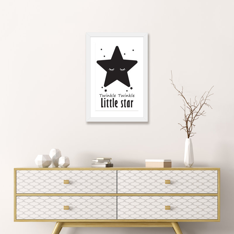 Twinkle Little Star - impression d'art graphique, H 24 po x l 16 po x P 1 po, Papier encadré blanc, Blanc