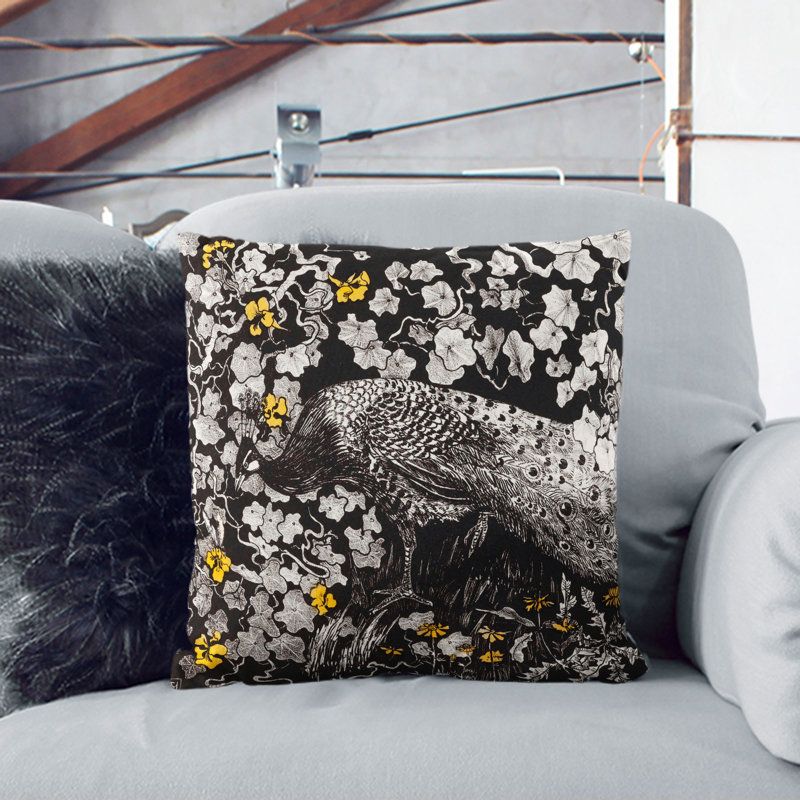 Peacock By Theo Van Hoytema Square Throw Cushion, Black, 55cm H x 55cm W x 20cm D