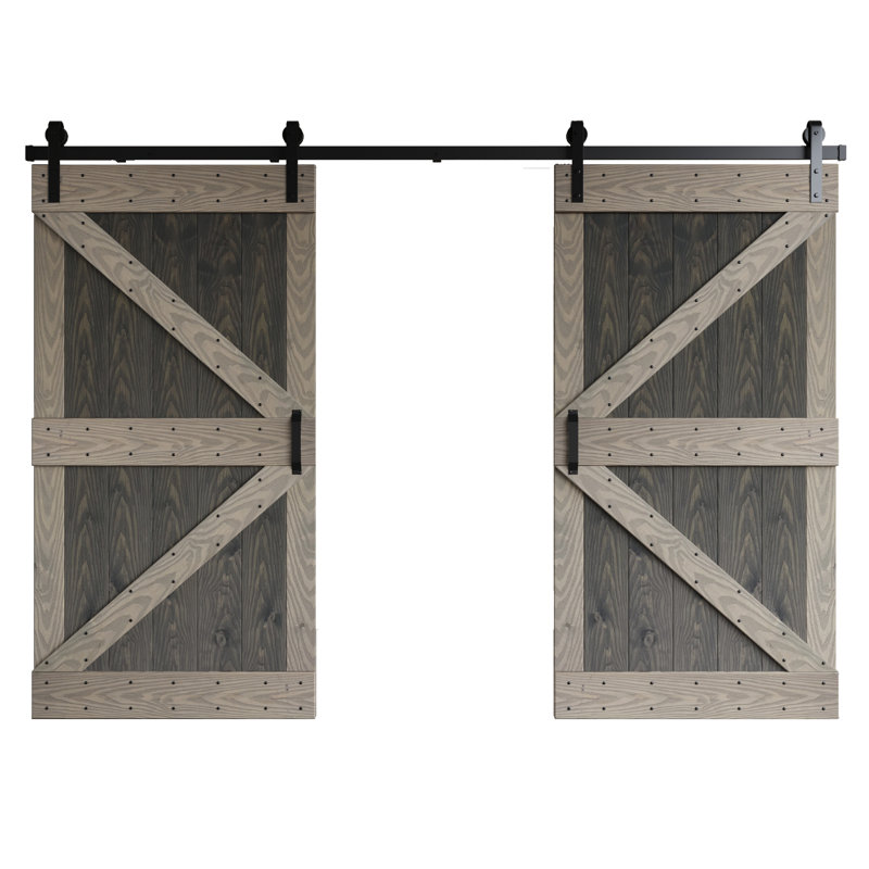 Porte de grange coulissante double K Series, Gris foncé / gris pâle, 84 po x 84 po